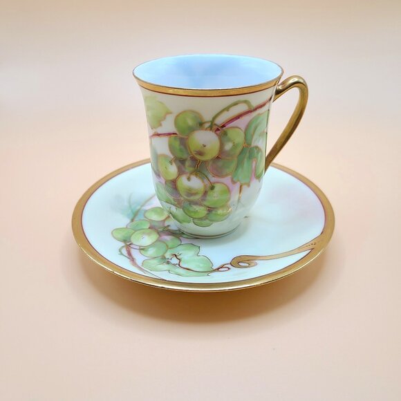 Rare Antique A. Lanternier Limoges France Cup & Saucer - Signed Duval